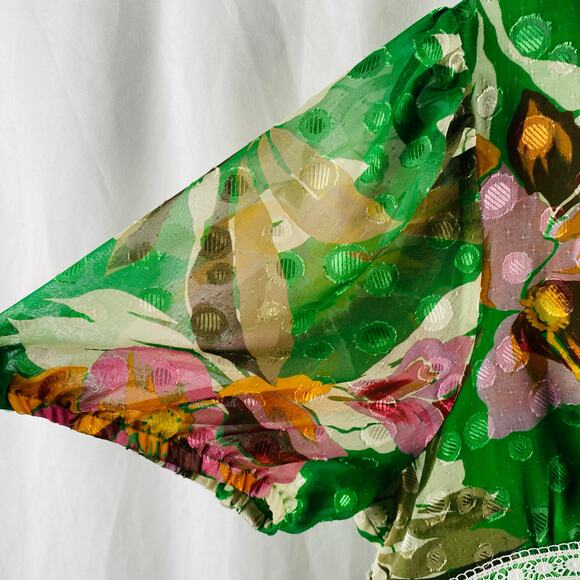 Adelyn Rae‎ Lian Jacquard Printed Midi Dress XL Green Floral Tropical Boho - Picture 7 of 12